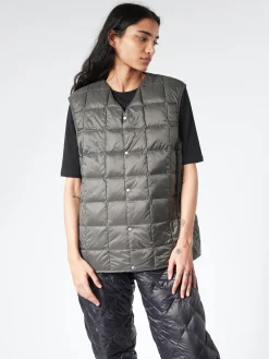 TAION - V-Neck Button Down Vest in Dark Charcoal