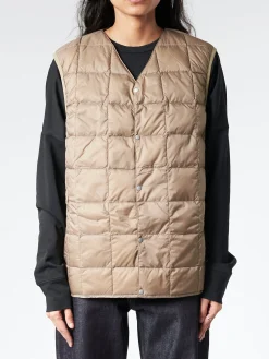 TAION - V-Neck Button Down Vest in Khaki