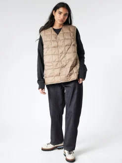 TAION - V-Neck Button Down Vest in Khaki