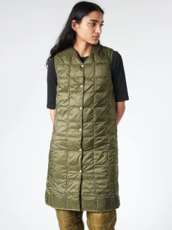 TAION - V-Neck Long Down Vest in Dark Olive