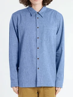 TOAST - Chambray Cotton Linen Shirt in Dusty Navy
