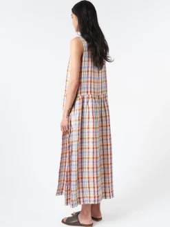 TOAST - Check Linen Dropped Waist Dress in Madder