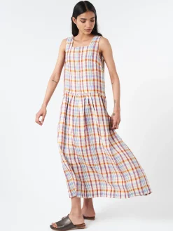 TOAST - Check Linen Dropped Waist Dress in Madder