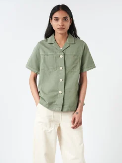 TOAST - Cotton Linen Short Sleeve Shirt in Sage