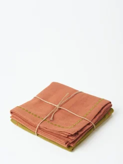 TOAST - Embroidered Napkin Set in Moss and Clay