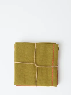 TOAST - Embroidered Napkin Set in Moss and Clay