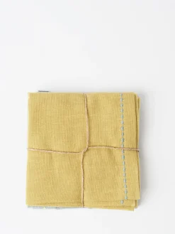 TOAST - Embroidered Napkin Set in Pollen and Breeze Blue