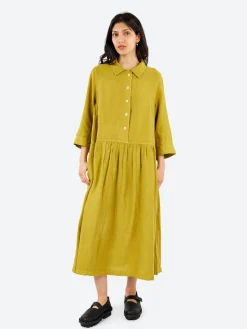 TOAST - Garment Dyed Linen Shirt Dress in Olivine