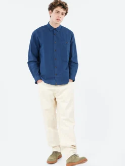 TOAST - Garment Dyed Stripe Workwear Shirt in Engineer Blue