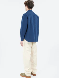 TOAST - Garment Dyed Stripe Workwear Shirt in Engineer Blue