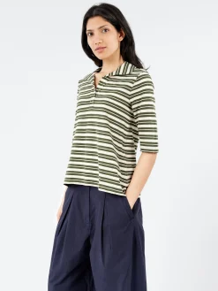 TOAST - Round Collar Tee in Dark Olive and Ecru