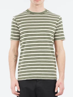 TOAST - Theo Stripe Short Sleeve Tee in Dark Olive and Ecru