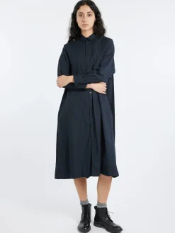 Toujours - Back Wide Pleated Shirt Dress in Midnight
