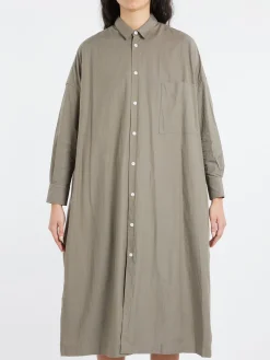 Toujours - Back Wide Pleated Shirt Dress in Sage