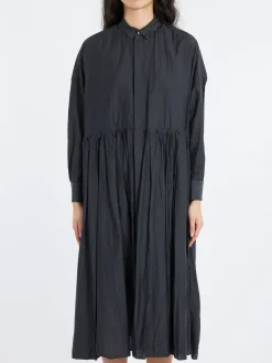 Toujours - Pleated Baggy Shirt Dress in Black Navy
