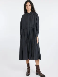 Toujours - Pleated Baggy Shirt Dress in Black Navy