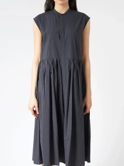 Toujours - Pleated Shirt Dress in Black Navy
