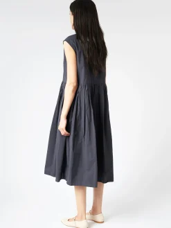 Toujours - Pleated Shirt Dress in Black Navy