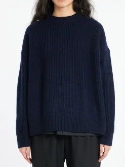 Toujours - Rib Stitch Crewneck Big Pullover in Navy