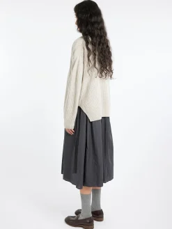 Toujours - Rib Stitch Crewneck Big Pullover in Heather Oatmeal