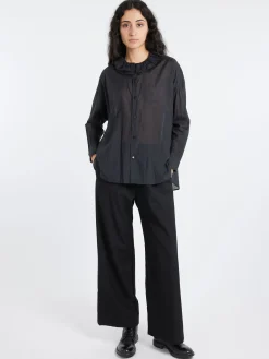 Toujours - Ruffle Collar Baggy Shirt in Black Navy