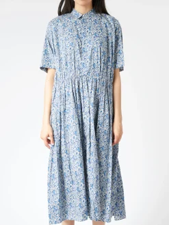Toujours - Short Sleeve Gathered Dress in Blue Liberty Floral