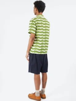 Universal Works - Road Shirt in Green Geo Wave Print