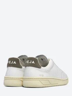 Veja - V-12 Stitch Leather in White and Khaki