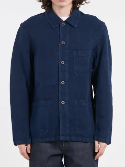 Vetra - 5C Short Workwear Jacket in Navy Linen