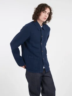 Vetra - 5C Short Workwear Jacket in Navy Linen