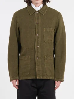 Vetra - 5C Short Workwear Jacket in Olive Linen