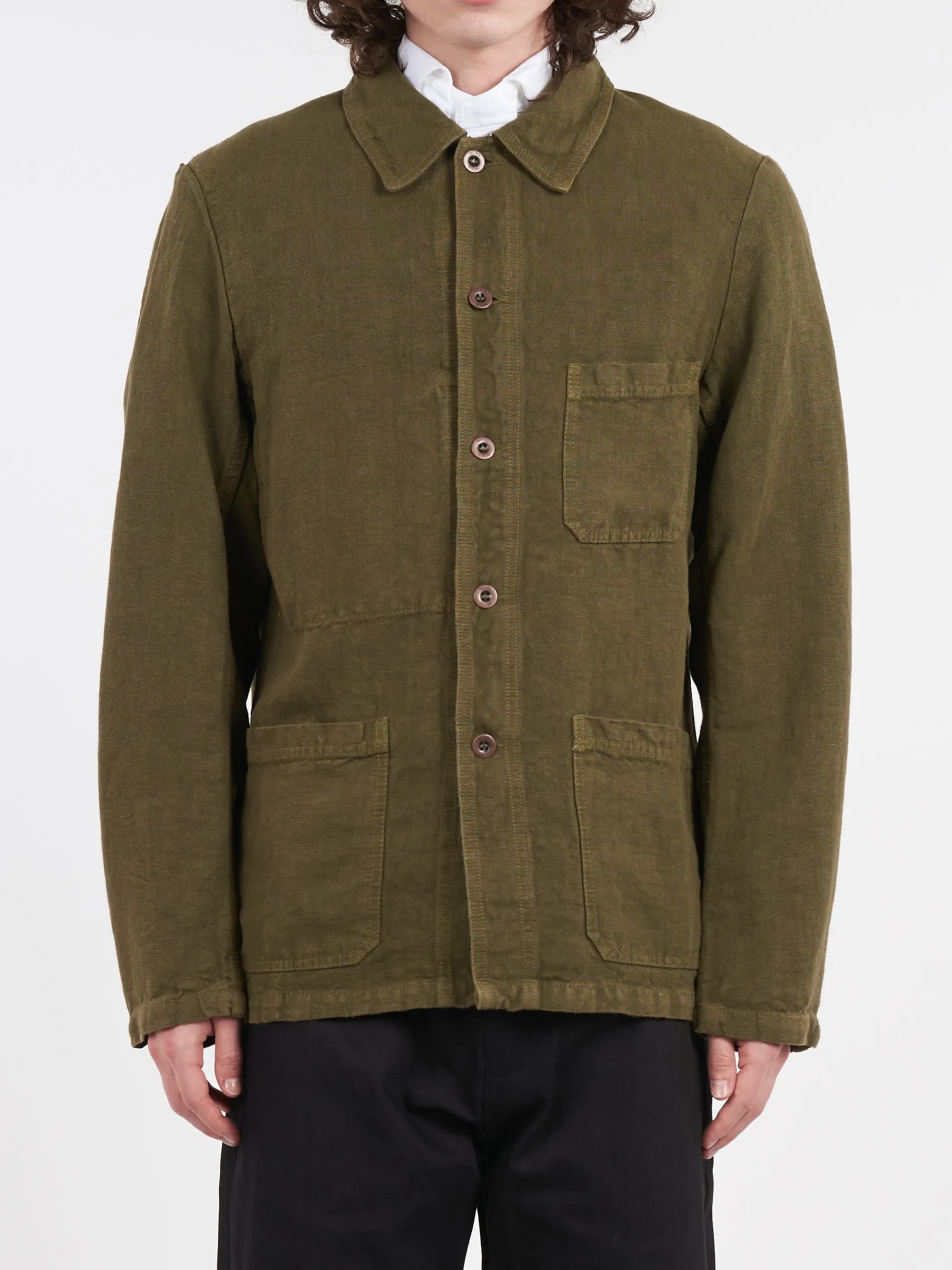 Vetra - 5C Short Workwear Jacket in Olive Linen