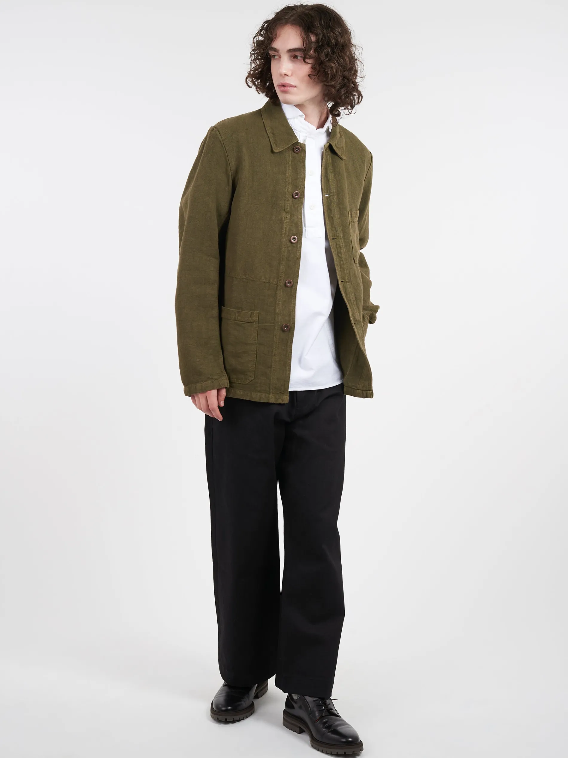 Vetra - 5C Short Workwear Jacket in Olive Linen