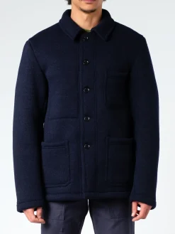 Vetra - Thick Knitted Virgin Wool Melton Jacket in Navy