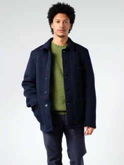 Vetra - Thick Knitted Virgin Wool Melton Jacket in Navy
