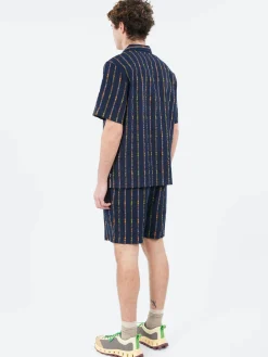 Wax London - Didcot Short Sleeve Shirt in Navy and Orange