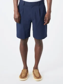 Wax London - Linton Pleat Short in Navy Seersucker
