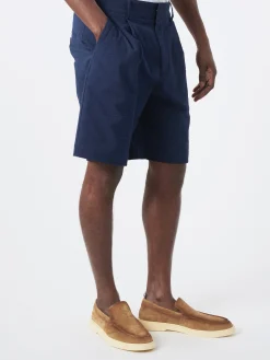Wax London - Linton Pleat Short in Navy Seersucker