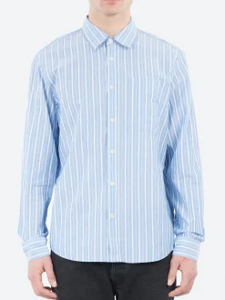 Wax London - Rove Striped Cotton Poplin Shirt in Blue