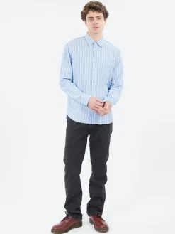 Wax London - Rove Striped Cotton Poplin Shirt in Blue