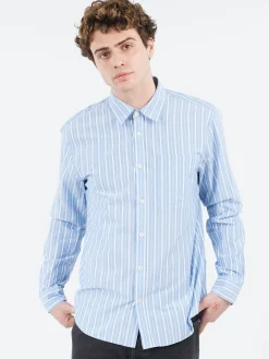 Wax London - Rove Striped Cotton Poplin Shirt in Blue