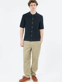 Wax London - Tellaro Honeycomb Knitted Cotton Polo Shirt in Navy