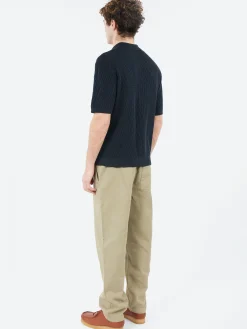 Wax London - Tellaro Honeycomb Knitted Cotton Polo Shirt in Navy