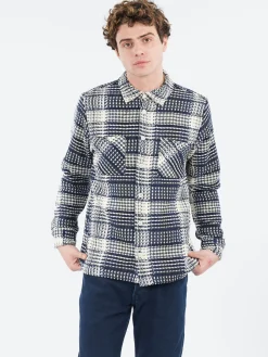 Wax London - Whiting Overshirt in Navy and Ecru Addle Check
