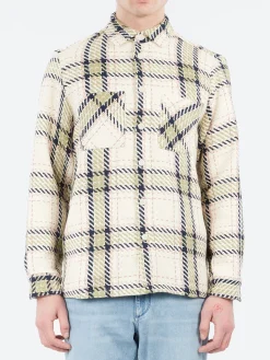 Wax London - Whiting Overshirt in Ecru and Sage Harp Check
