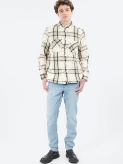 Wax London - Whiting Overshirt in Ecru and Sage Harp Check