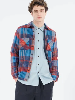 Wax London - Whiting Overshirt in Blue and Red Lake