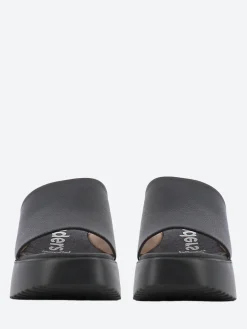 Wonders - D-9709 Platform Slide in Black Wild