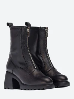 Wonders - Heel Front Zip Boots in Black Wild