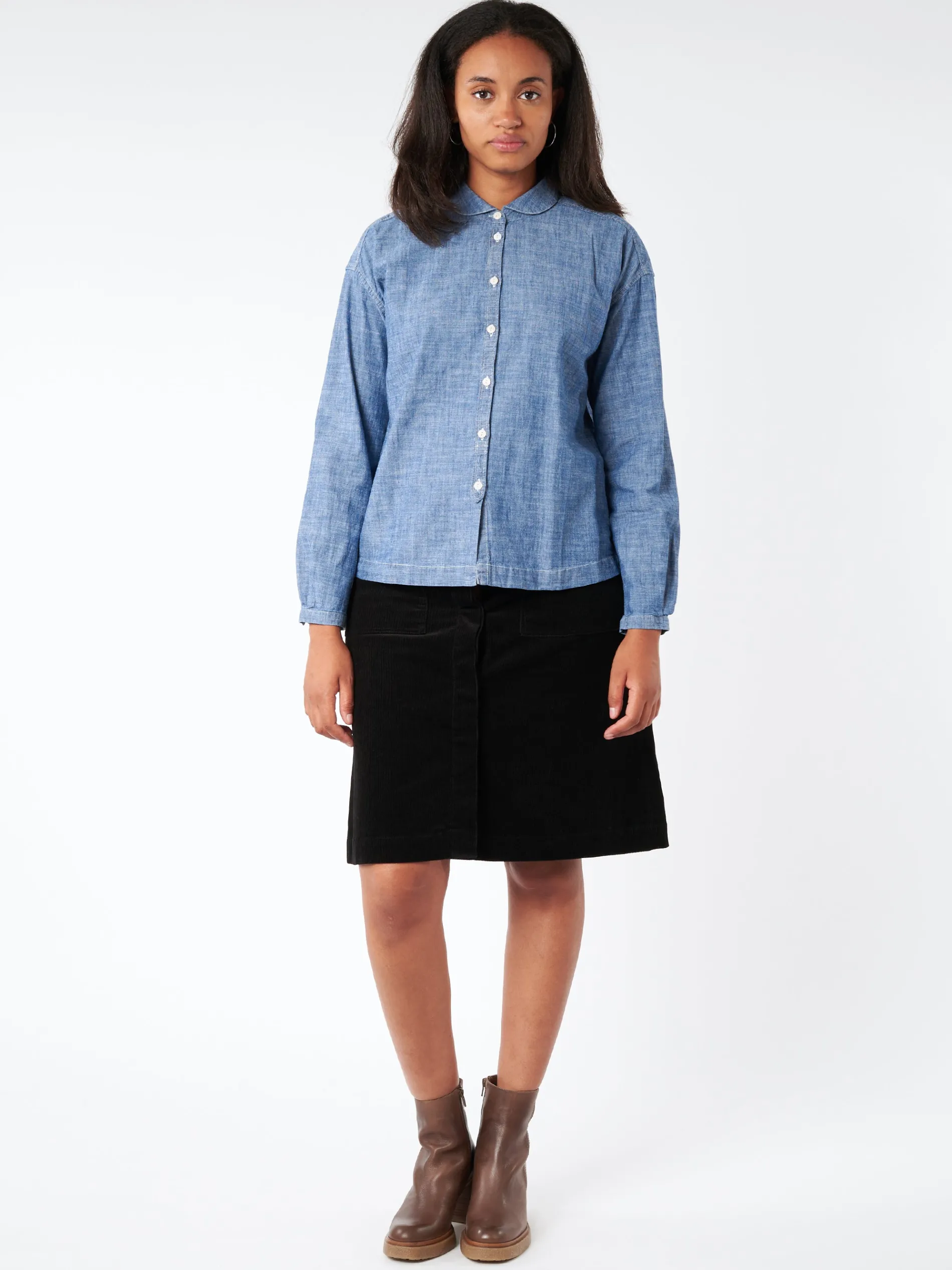 YMC - Earth Marianne LS Shirt in Indigo Light